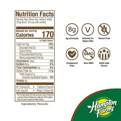 Hampton Farms - Jumbo Raw Natural In-Shell Peanuts - Great for Boiling - 24 oz. Bag