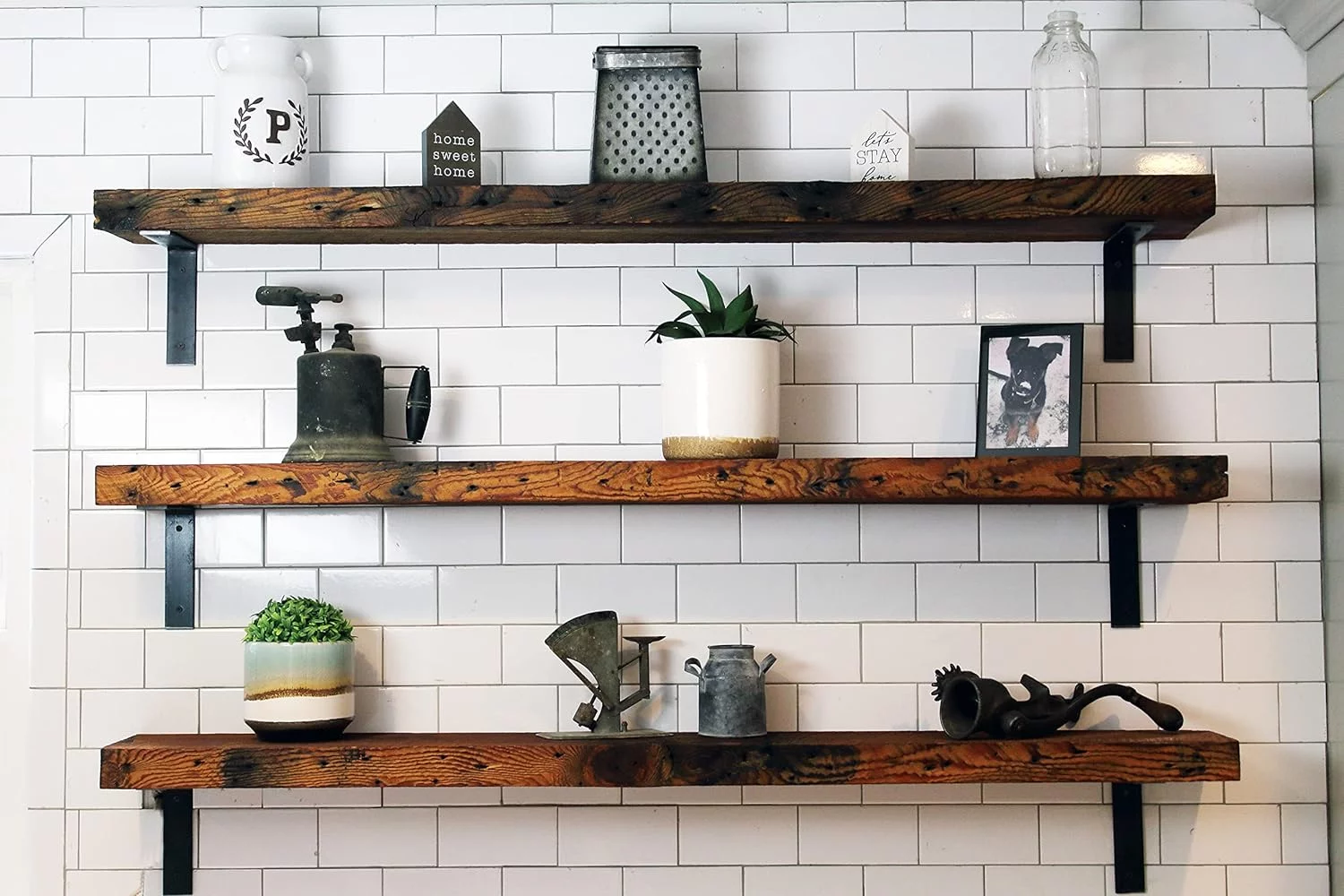 Reclaimed Wood Mantel Shelf | Easy-To-Install | Steel Angle Brackets Included | Rustic Decoration | 2