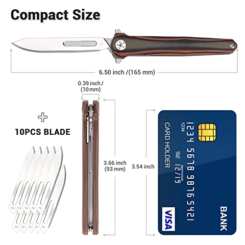 Pocket Knife for Men, Folding Scalpel Knife, EDC Utility Knife with 10pcs Replaceable #60 Razor Blades, Outdoor Flipper Knives for Men