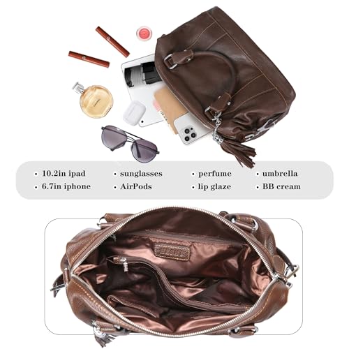 HESHE Womens Genuine Leather Handbags Purse Crossbody Satchel Tote Bags Ladies Real Leather Bags