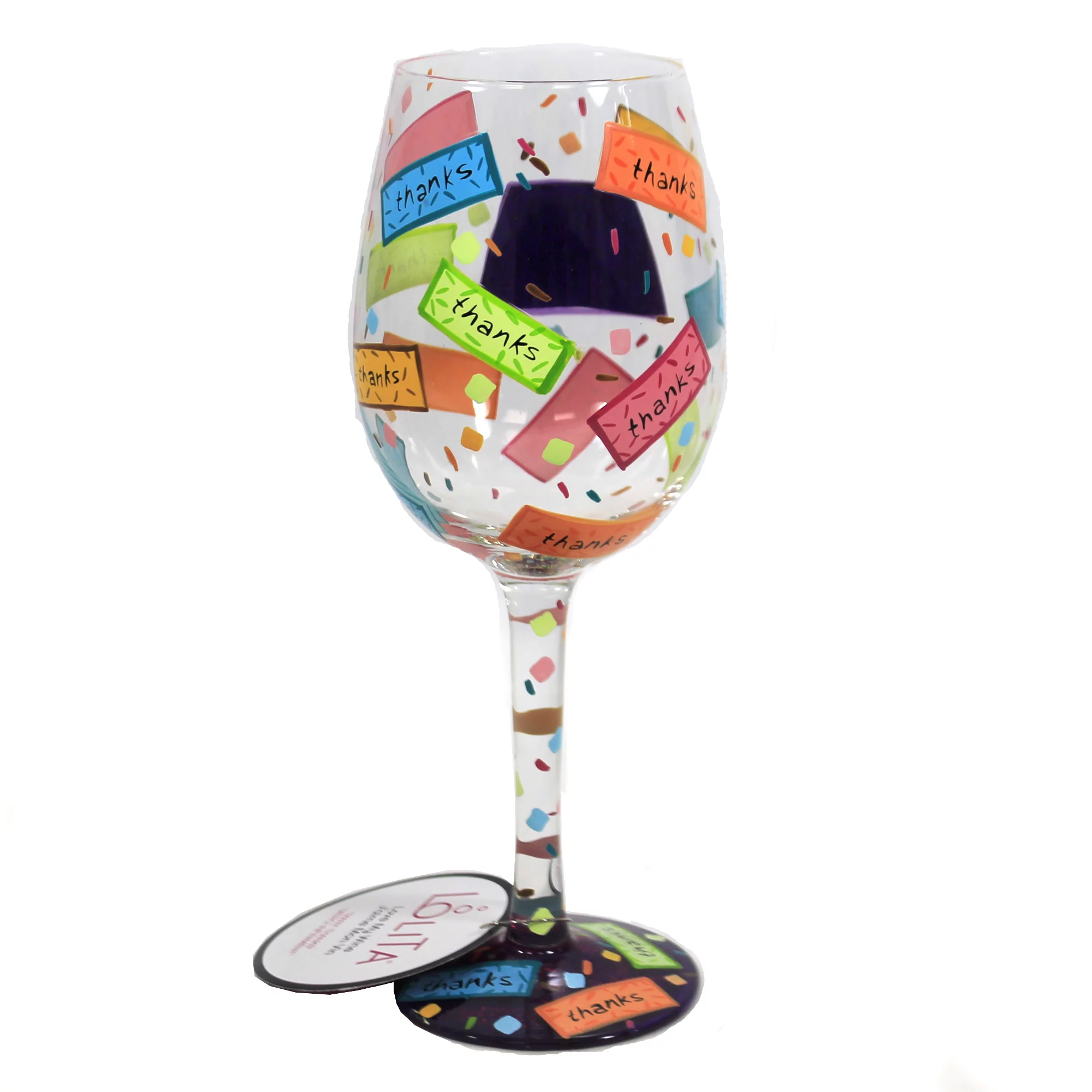 Enesco Designs by Lolita Many Thanks Hand-Painted Artisan Wine Glass, 15 Ounce, Multicolor
