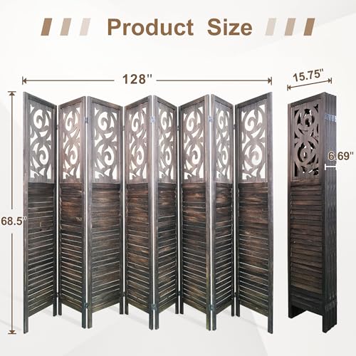 Room Divider 8 Panel Peg Board Room Divider 5.6FT Partition Room Dividers Freestanding Wooden Privacy Screen with Peg Board Display for Apartment and Office, Wood