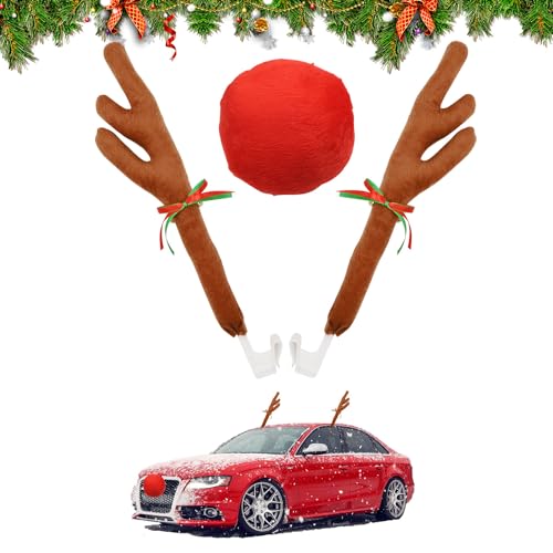 zxbaers Car Reindeer Antler & Nose, Christmas Decorations for Car Rudolph Reindeer Jingle Bell Christmas Costume Auto Accessories Xmas Gift Set