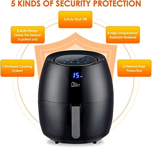 Air Fryer 6.9QT/6.5L, Uten 1700W High-power 8 in 1 Deep Frying Mode, Rapid Heating up, Non-Stick Oven, Oilless Cooking, Fast Heat up/Time Control, LED Digital Touchscreen, Black