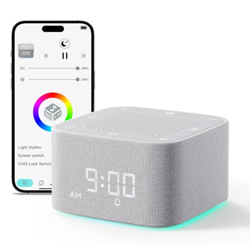 Sound Machine Alarm Clock, 32 Soothing Sounds, Night Lights Bluetooth Speaker, App Control White Noise Machine with Dimmable Clock, Noise Machine for Baby, Kids, Teens, Adult, Best Birthday Gift Ideas