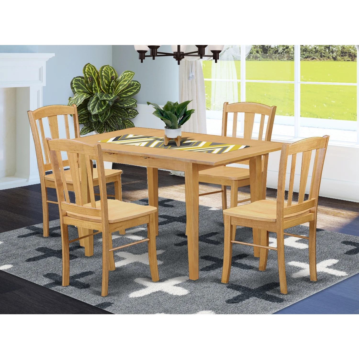 East West Furniture  Norfolk Kitchen Dinette Table & 4 Chairs with Wood Seat, Oak