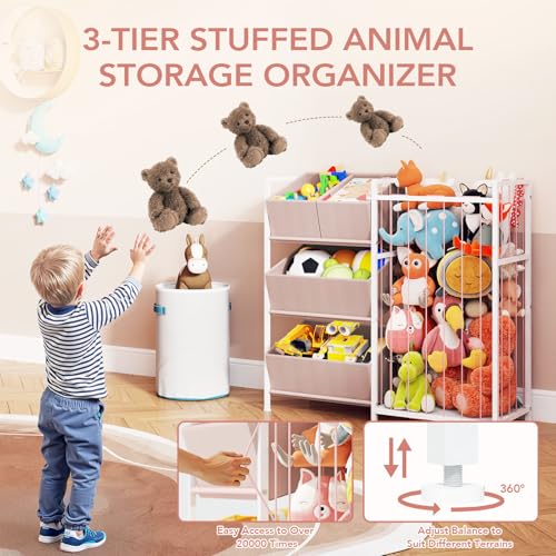 BBLIKE Stuffed Animal Storage - Kids Storage Organizer with 4 Removable Bins, Kids Storage Toy Shelf Organizer for Stuffed Animal Holder for Bedroom Playroom Nursery, Pink