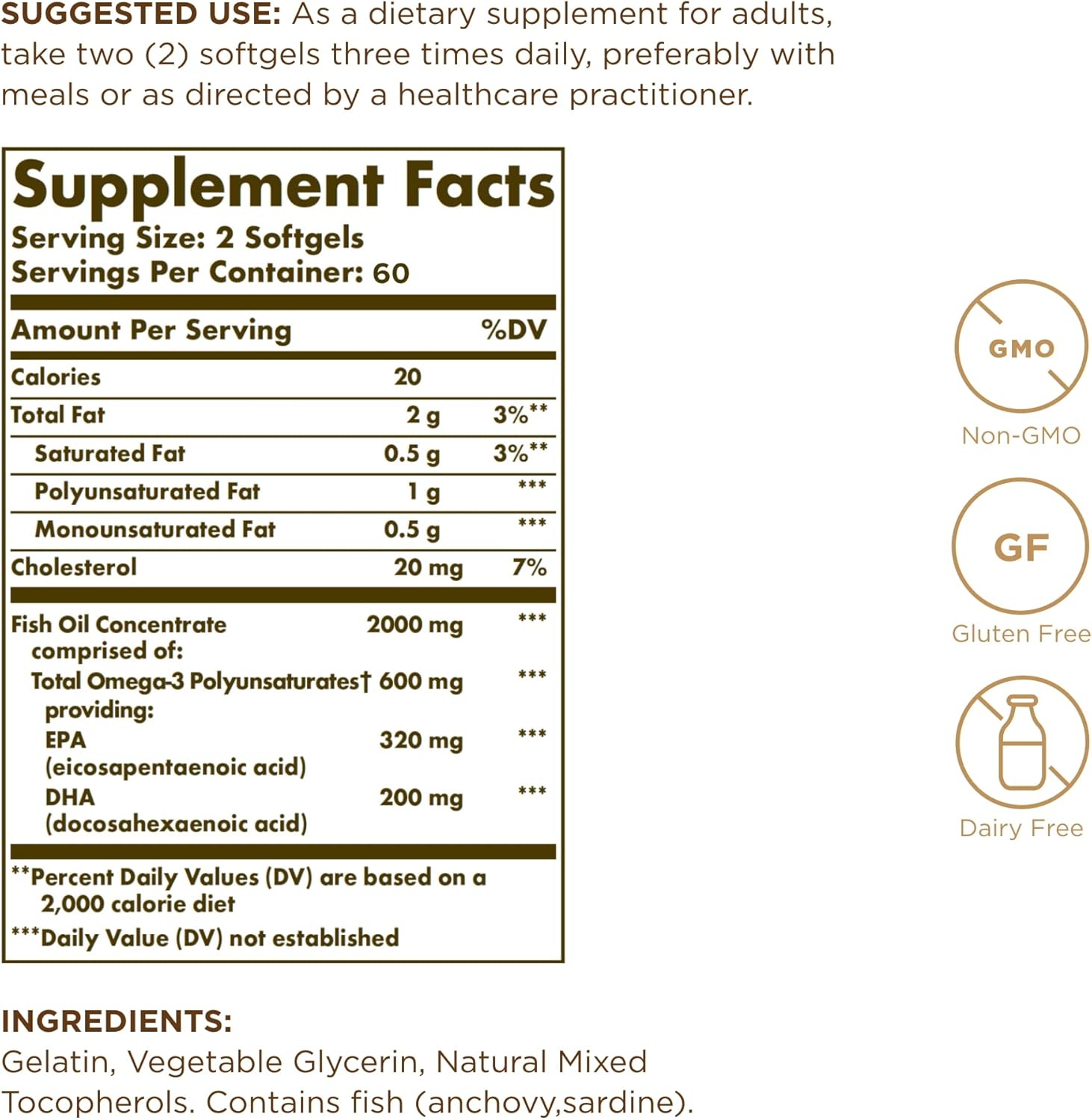 SOLGAR Omega-3 Fish Oil Concentrate - 120 Softgels - Support for Joint & Metabolic Health - Gluten Free, Non-GMO, Dairy Free - 60 Servings