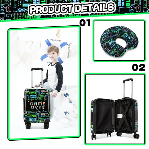 Kid’s Luggage Set 2 Piece Suitcase Set 16’’ Hardside Luggage with Spinner Wheels Girls Boys Carry on Toddler Luggage Travel Rolling Luggage Carry on Luggage Airline Approved Football