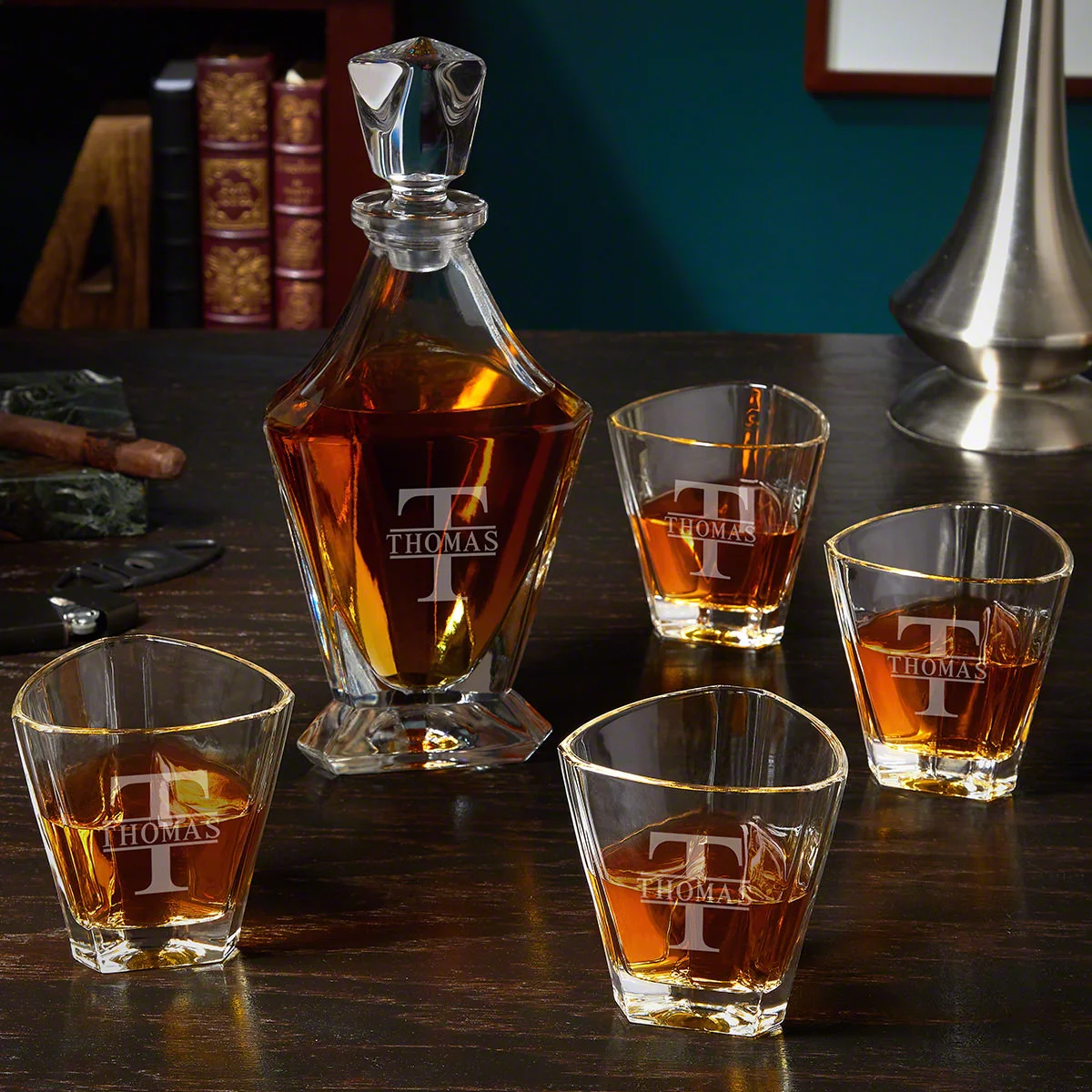 Oakmont Engraved Bishop Whiskey Decanter Set