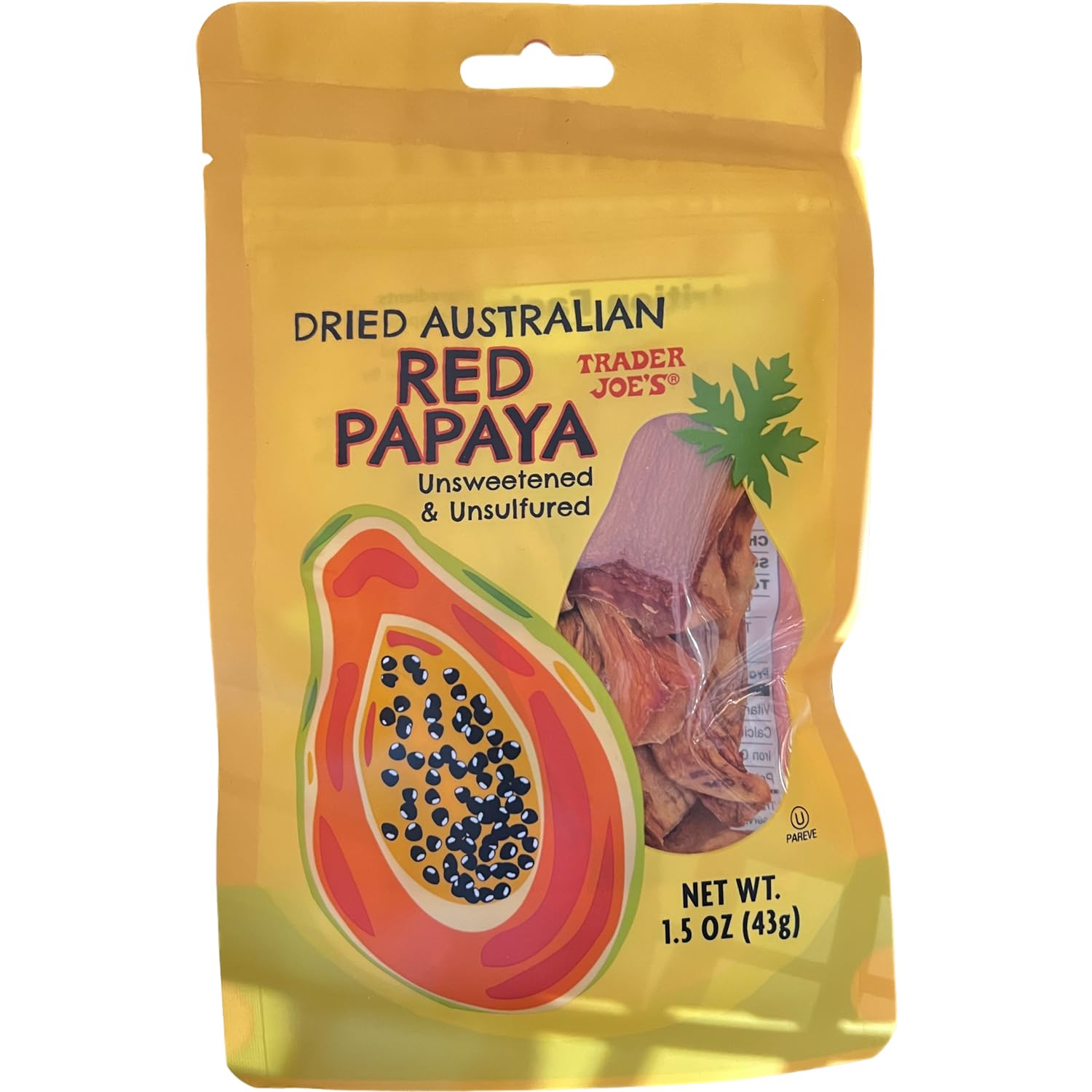 Generic Trader Joe's Dried Australian Red Papaya Unsweetened & Unsulfured, 1.5 oz (Pack of 1), Regular