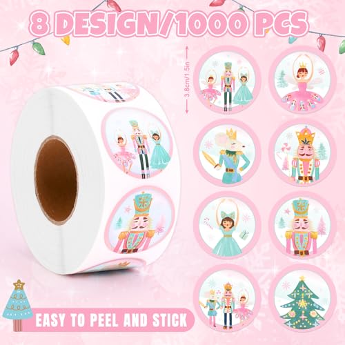 Whaline 1000Pcs Christmas Stickers Roll Nutcracker Seal Stickers Self-Adhesive Xmas Winter Holiday Label Decals for Craft Scrapbook Envelope Card Gift Decor