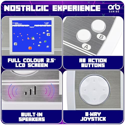 Mini Retro Games Console, 240 in-Built Games, 8-Bit Retro Gaming Handheld Console, 2.5” Full Colour LCD Screen Pocket Console, Immersive Sound Games Console - ThumbsUp!