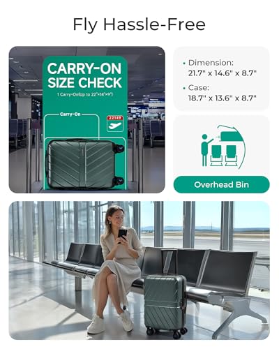 BAGSMART Carry On Luggage 22x14x9 Airline Approved With TSA Lock, 1OO% Polycarbonate Hardside Luggage with Spinner Wheels, Durable Hard Shell Carry On Suitcase 20 inch Black
