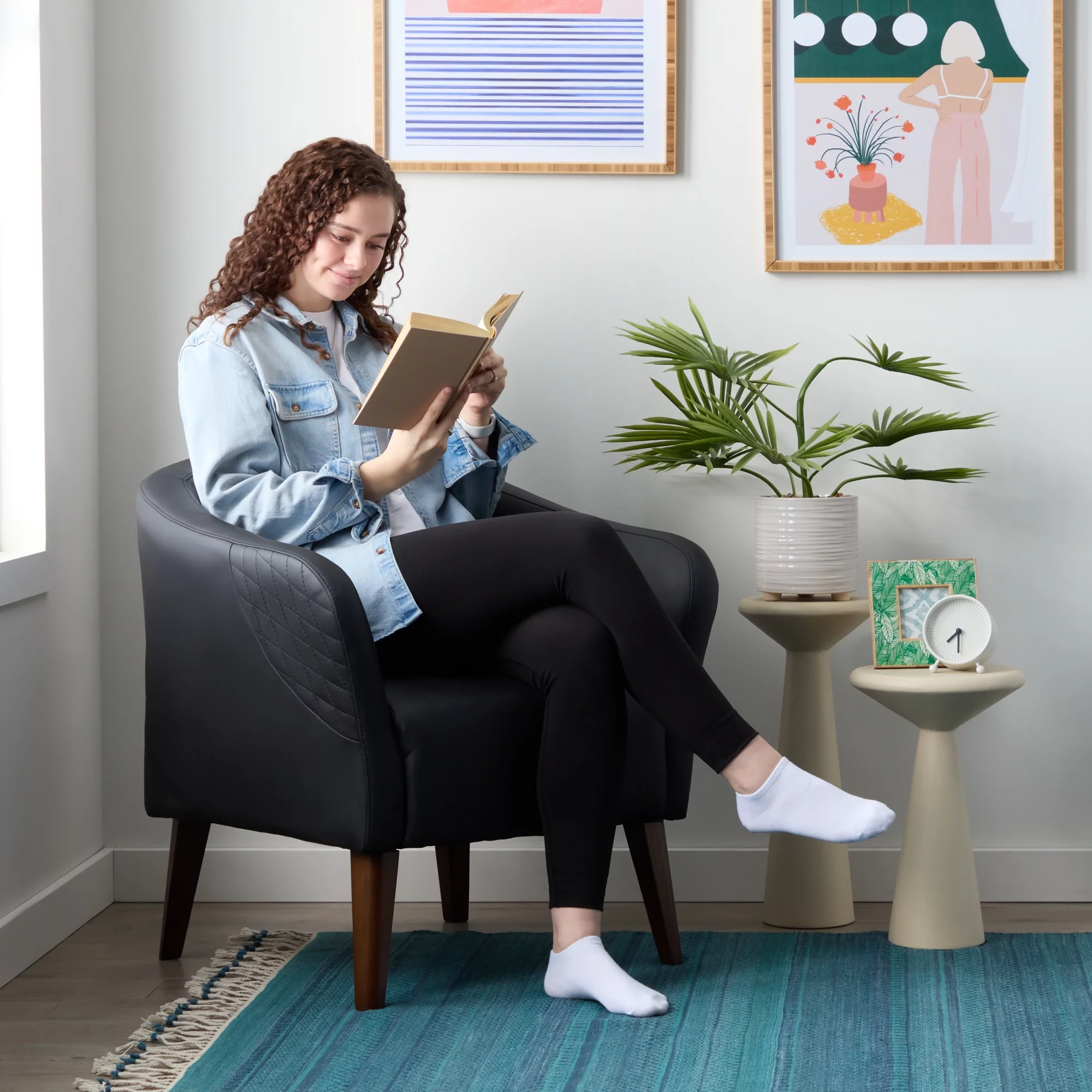 Mayview Upholstered Club Chair, Black Faux Leather