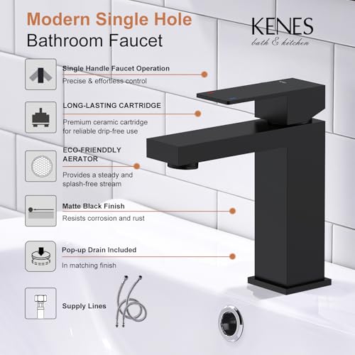KENES Brushed Nickel Vessel Sink Facuet Single Handle Tall Bathroom Sink Faucet Vanity Bathroom Faucet Basin Mixer Tap with Water Supply Hose and Pop Up Sink Drain, LJ-9031A