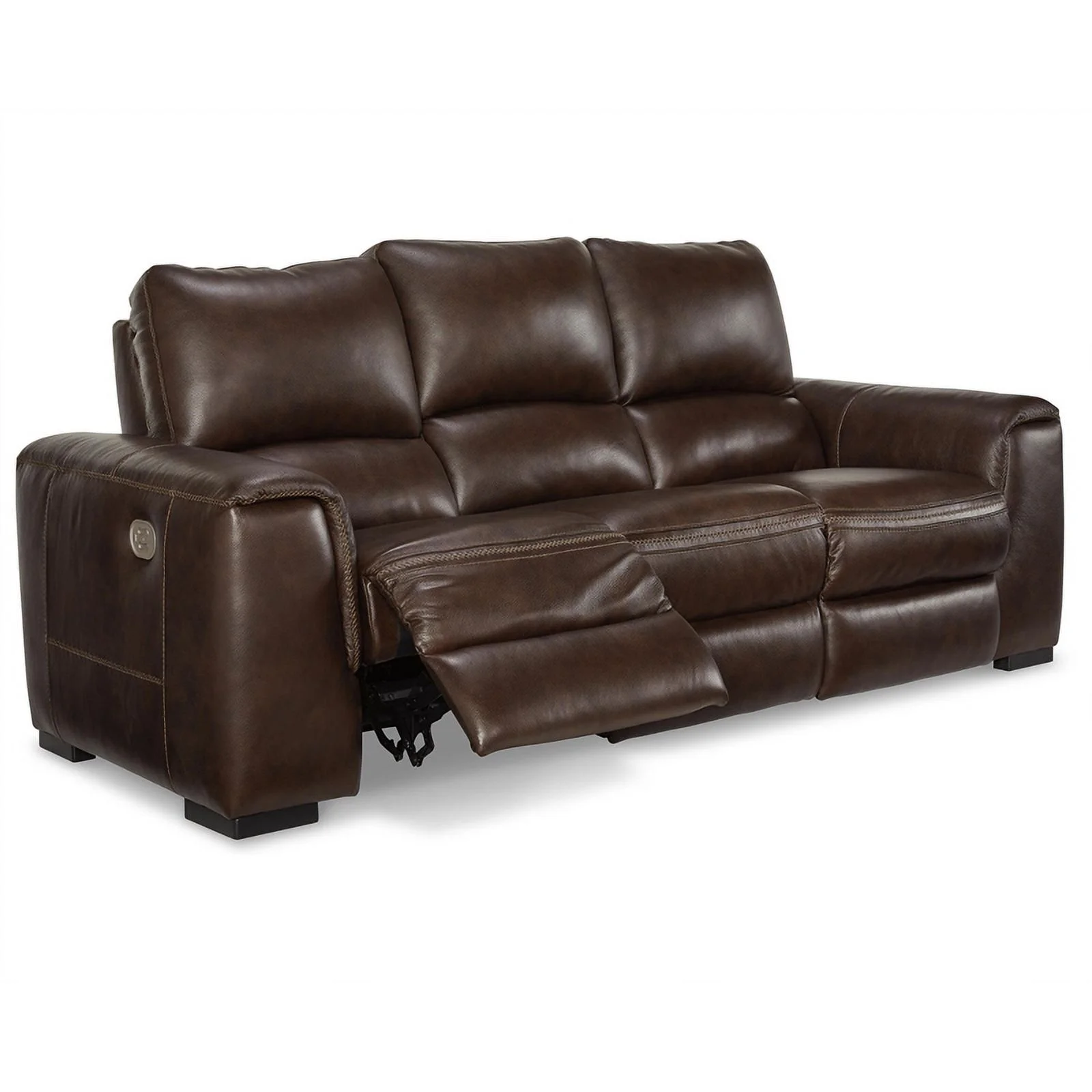 Ashley Furniture Alessandro Leather Power Reclining Sofa with Headrest in Walnut