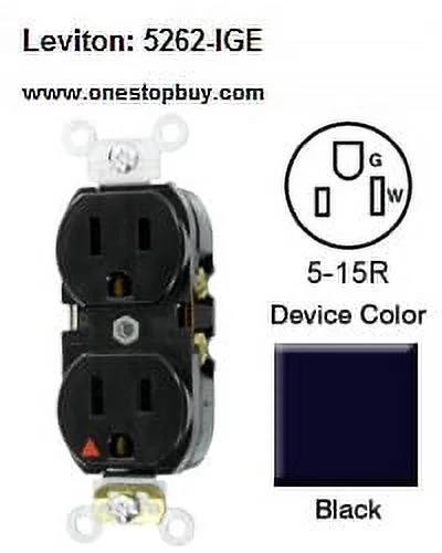 Leviton 5262-IGE 5-15R Isolated Ground Duplex Receptable Heavy Duty - Black