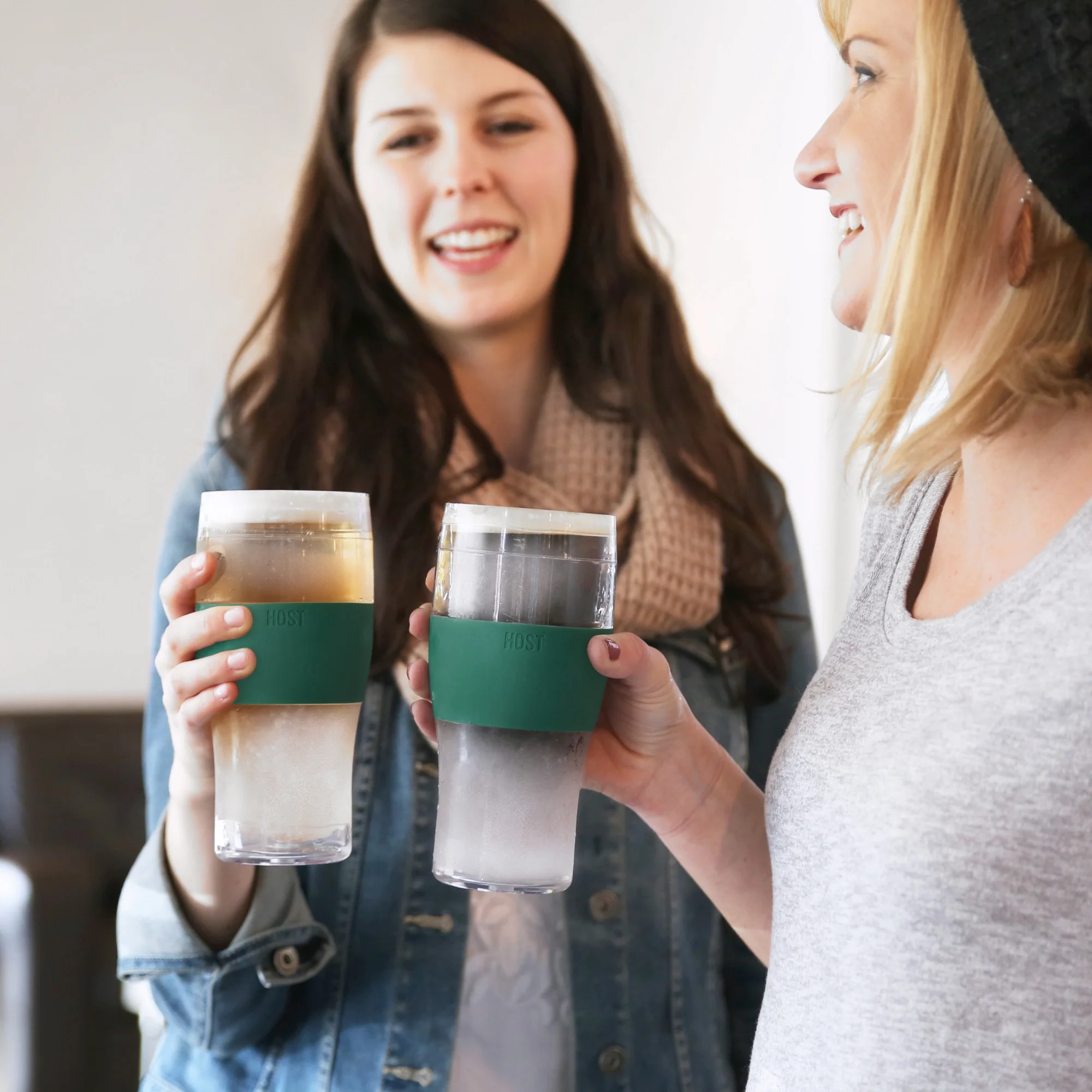 Host Freeze Beer Glasses - Double Walled Insulated Plastic Pint Glasses, Green