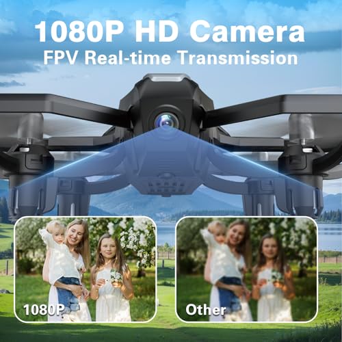 Drone with Camera, 1080P FPV Drone Camera with Remote Control Quadcopter, Gestures Selfie, One-Key Take Off/Landing, Speed Adjustment, 3D Flips, 2 Batteries Mini Drone for Adults Kids