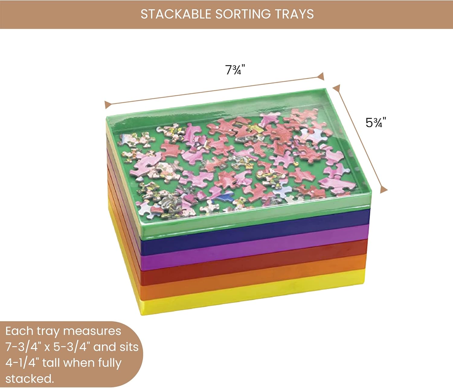 Bits and Pieces – Stack-Em Sorting Trays - Puzzle Piece Organizer – Stackable Sorting Trays - Jigsaw Puzzle Accessories - Pack of 6-7¾” x 5¾”
