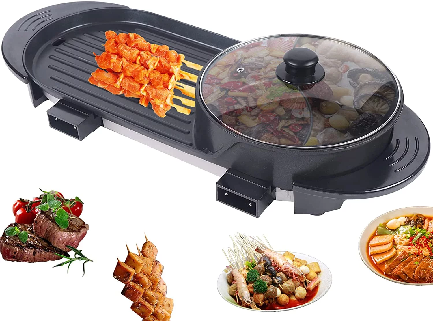 TFCFL 2 In 1 Indoor BBQ Portable Electric Grill Griddle Non Stick Barbecue Cooking