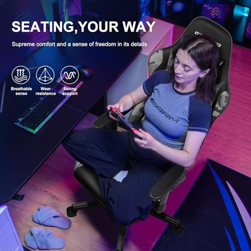GTRACING Gaming Chair with Footrest, Ergonomic Computer Game Desk Chair, Reclining Game Chair Seat Height Adjustment, Swivel Rocker with Headrest and Lumbar (Blue)