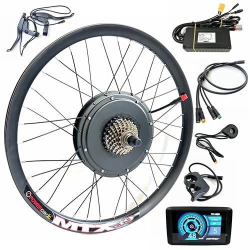 48V2000W Motor Wheel for Electric Bicycle MTB 26inch Hub Motor Kit Rear Drive with TFT Color Display E-Bike Conversion Kit Waterproof Engine Mountain Bike Electric Kit