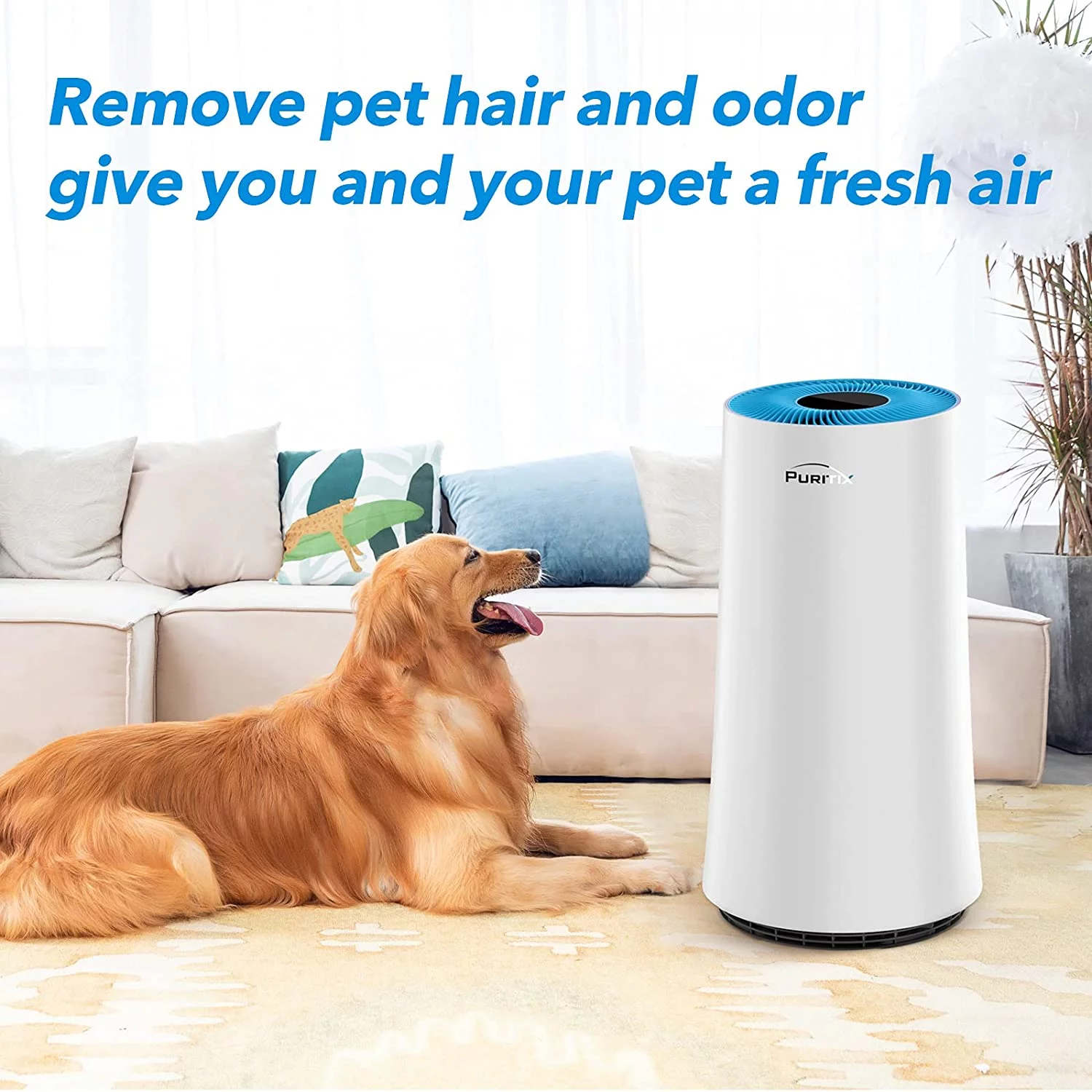 PURITIX HAP450 Air Purifier, H13 True HEPA Home Air Purifiers, Air Cleaner with Sleep Mode for Bedroom Office Pets Hair Smoke Dust, Blue, 13*13*24 inch
