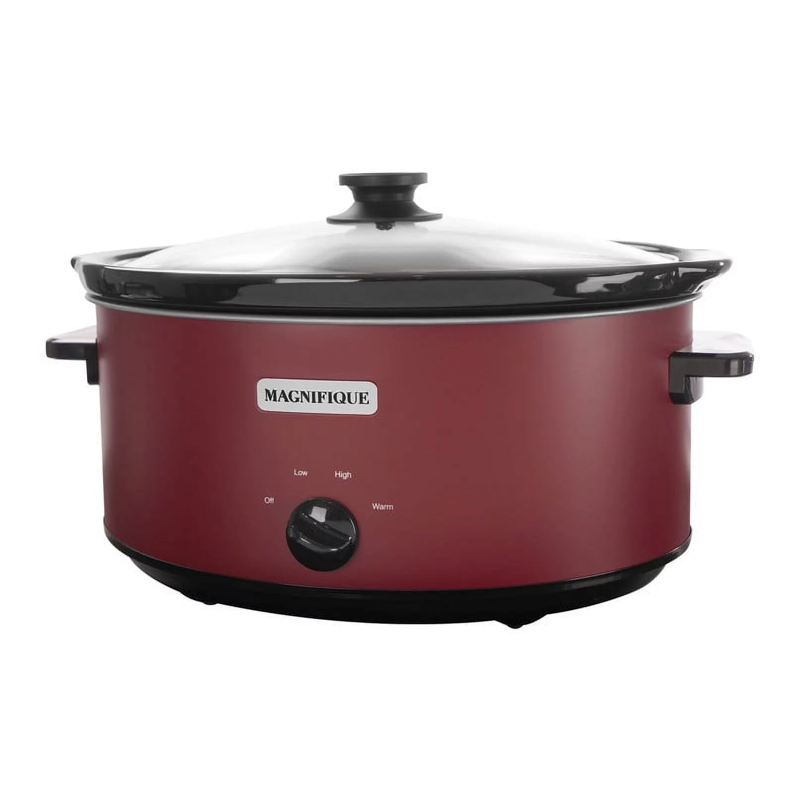 Magnifique 8 Quart Slow Cooker Oval Manual Pot with 3 Cooking Settings, Red