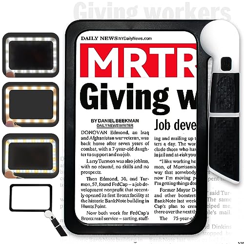 Magnifying Glass with Light, Folding Handheld 3X Large Rectangle Lighted Magnifier with Dimmable LED for Macular Degeneration Seniors Reading Newspaper, Books, Lighted Gift for Low Visions