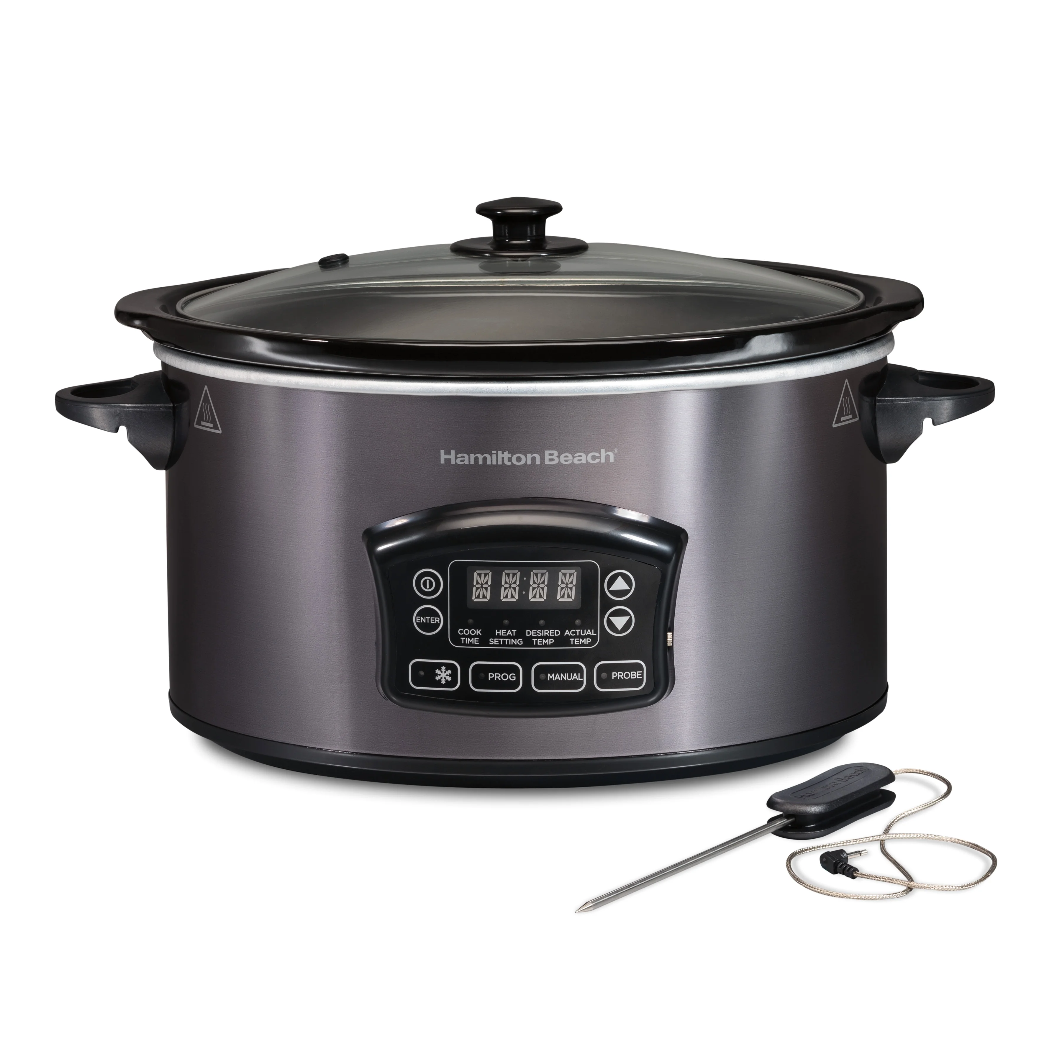 Hamilton Beach Programmable Defrost Slow Cooker, 6 Quart Capacity, Temperature Probe, Removable Crock, Black, 33768