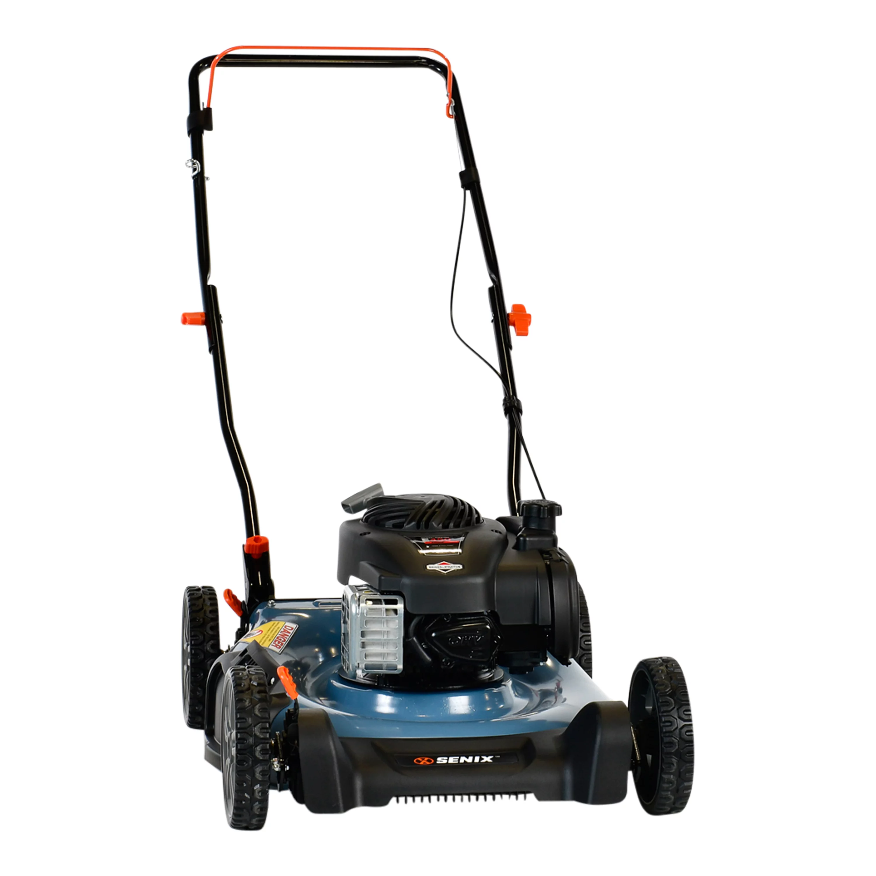 SENIX 21-Inch 125 cc 4-Cycle Gas Powered Push Lawn Mower, Mulch & Side Discharge, Dual Lever Height Adjustment, LSPG-M3