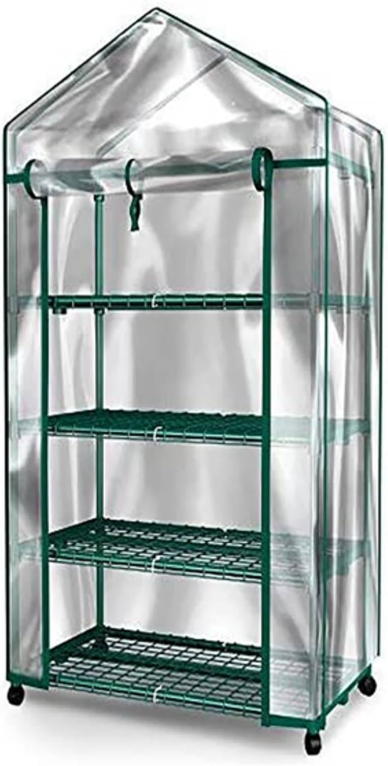 Mini Greenhouse Kit, Outdoor Mini Green House, 4 Tiers Indoor Outdoor Greenhouse with Wheels, Use in Any Season for Plants, Transparent