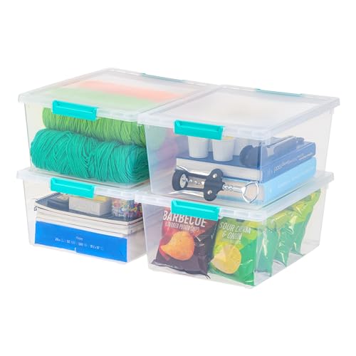 IRIS USA 12 Qt. Plastic Storage Bins Containers with Lids, 4 Pack, Sensory Bin, Craft Storage, Craft Organizers and Storage, Organizing Container for Home, Office and Art Supplies, Stackable, Clear