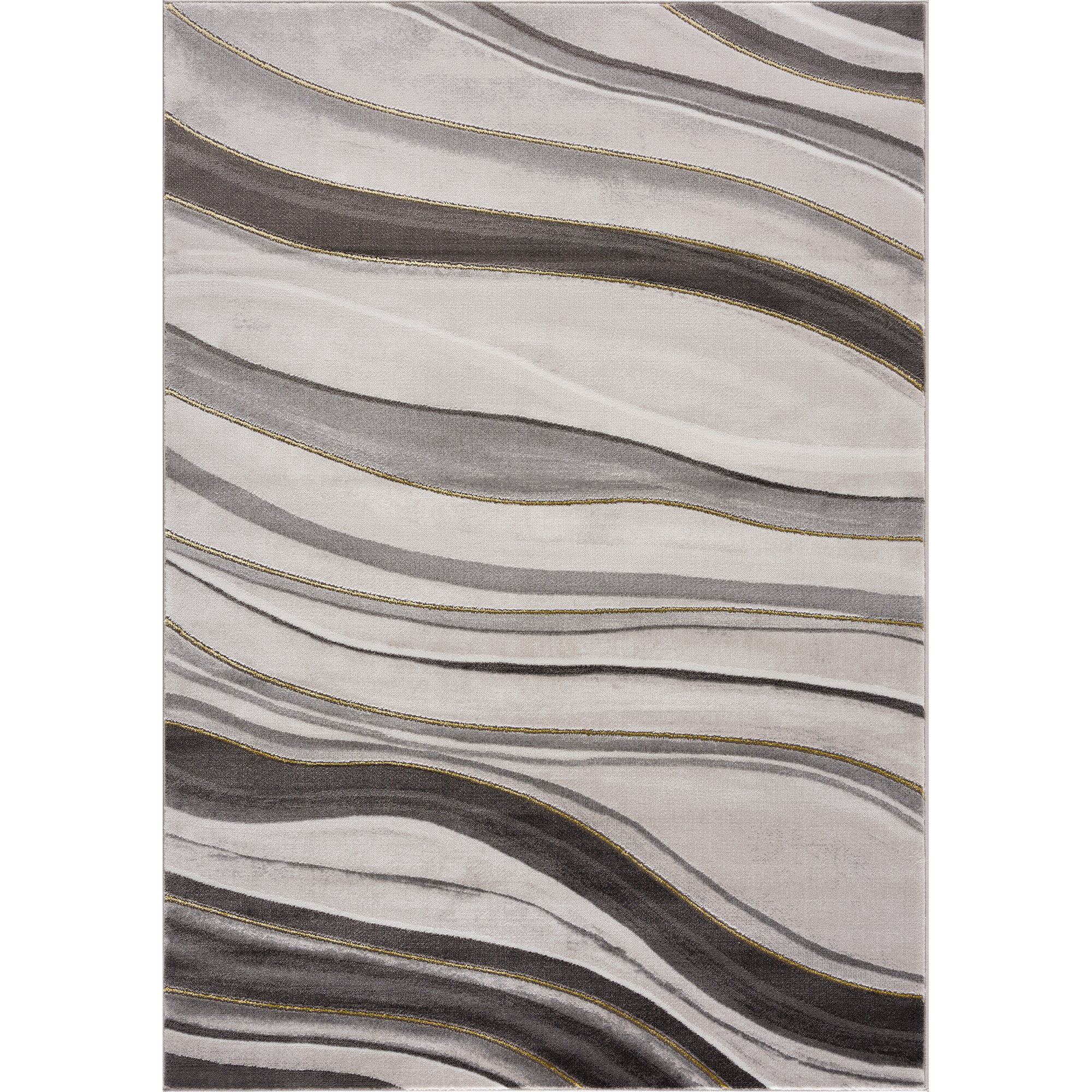 La Dole Rugs Gold Grey Ivory Abstract Spirals Waves Modern Geometric Pattern Area Rug For Living Room Bedroom Hallway Runner