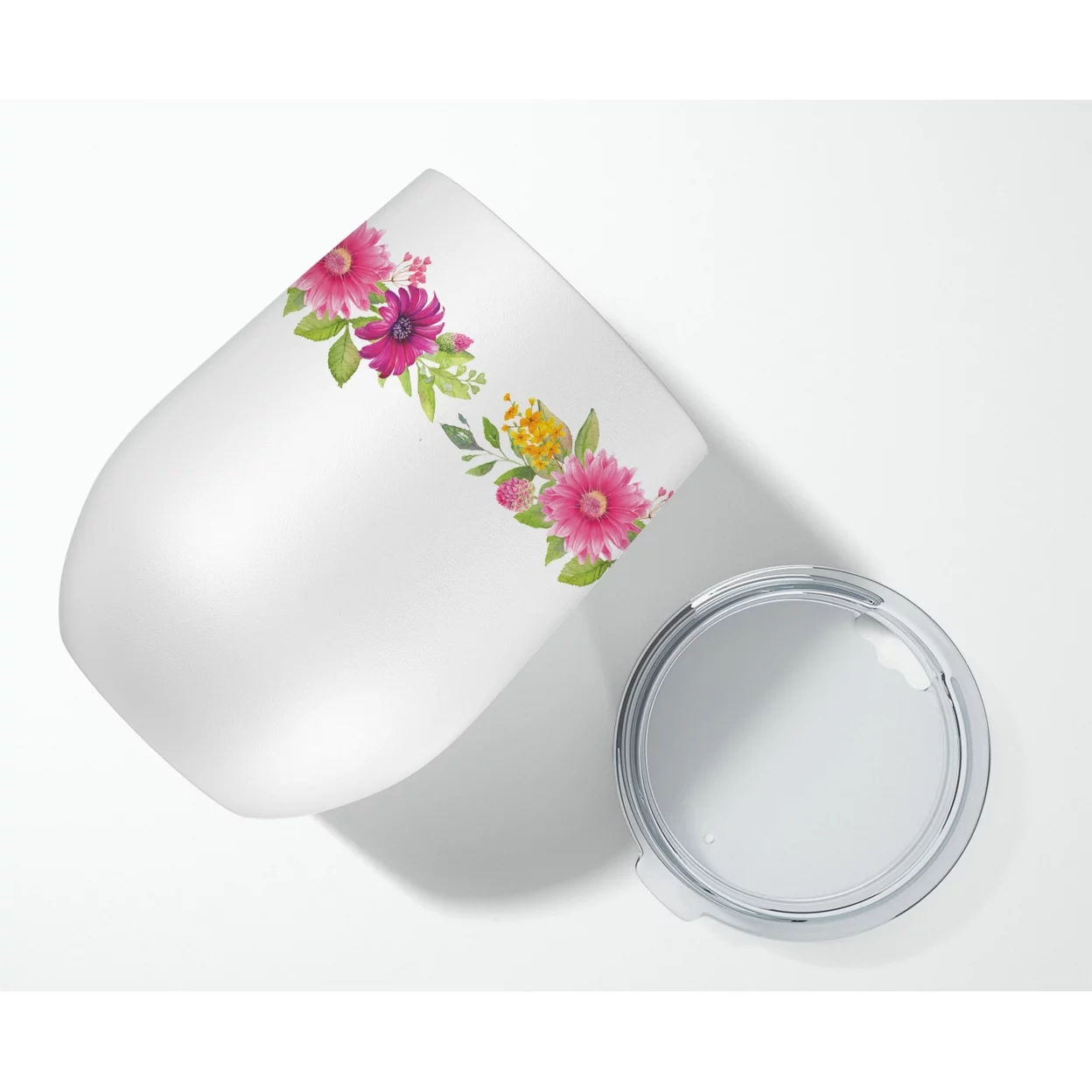 Carolines Treasures CK4154TBL12 Italian Greyhound Pink Flowers Stainless Steel 12 oz Stemless Wine Glass, 12 oz,