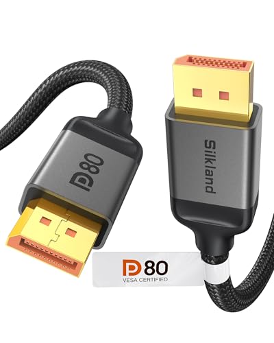 Silkland 80Gbps DisplayPort Cable 2.1 6.6FT [VESA Certified], [8K@240Hz, 4K@540Hz 360Hz 240Hz] DP 2.1 Cable 16K, DP80 HDR DSC Display Port Cord Compatible FreeSync Gaming Monitor 5090 7900XTX, S1334