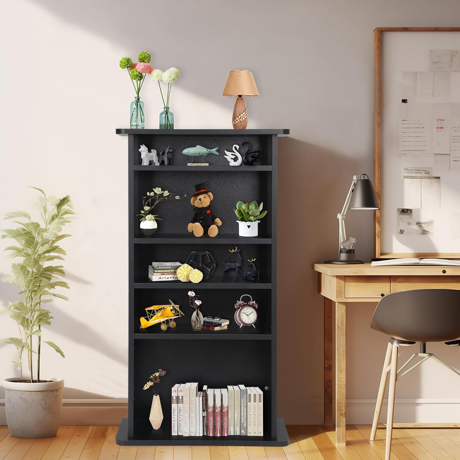 5-Tier Adjustable Blue-Ray Cabinet CD Book Shelves Store & Organizer Video Games Arts Shelf Display Media Storage Furniture, Black