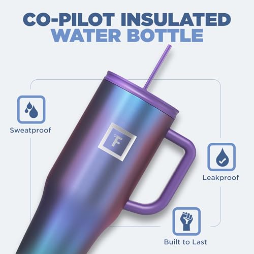 IRON °FLASK Co-Pilot Insulated Mug w/Straw & Flip Cap Lids - Cup Holder Bottle for Hot, Cold Drink - Leak-Proof- Water, Coffee Portable Travel Tumbler - Cashmere Cream, 16 Oz