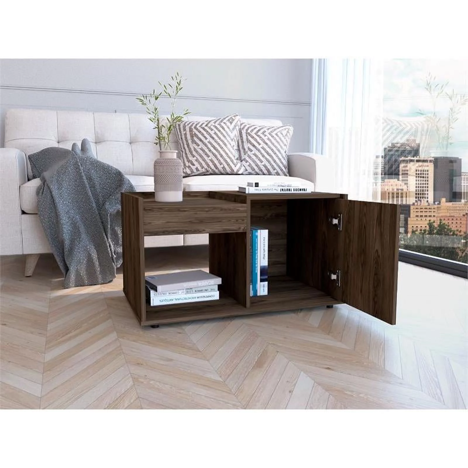 Home Square 2-Piece Set with Lyon Coffee Table & TV Stand in Dark Walnut