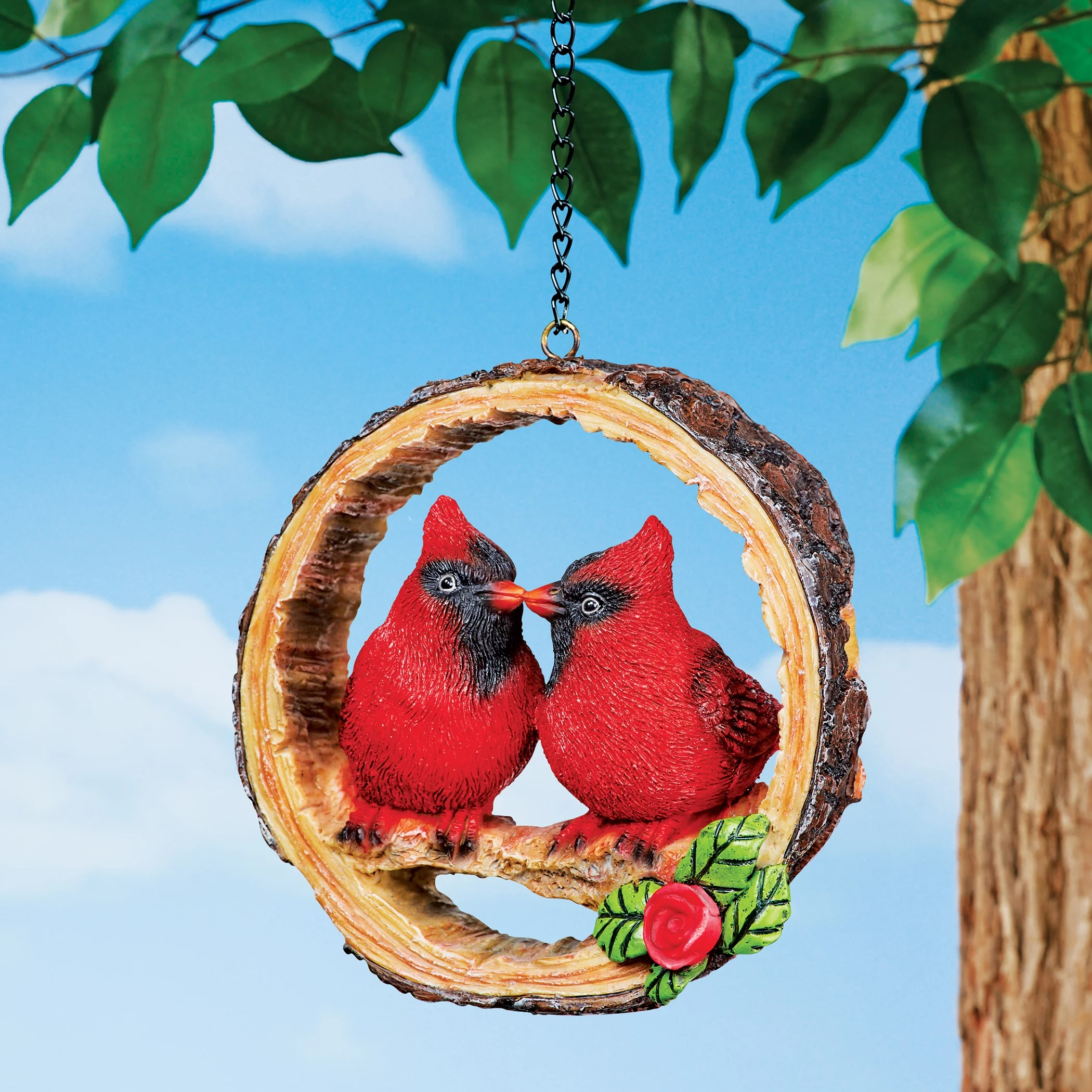 Collections Etc Hand-painted Cardinals on Swing Figurine Tree Ornament | Resin | Chain and Hook Included | Resin Figurines