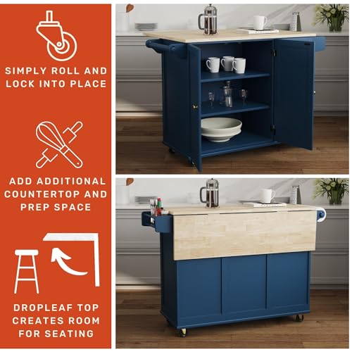 Homestyles Dolly Madison Off-White Mobile Kitchen Island Cart with Wood Drop Leaf Breakfast Bar