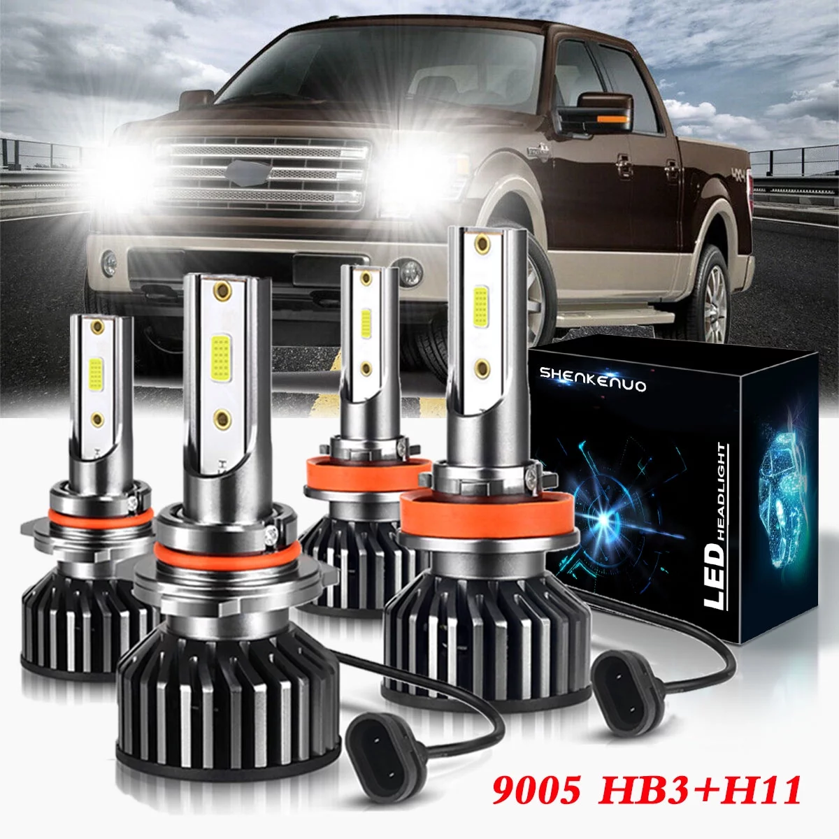 Fit For Mazda CX-9 2007-2015 LED Headlight Bulbs, 9005 High Beam and H11 Low Beam,Pack of 4,SHENKENUO