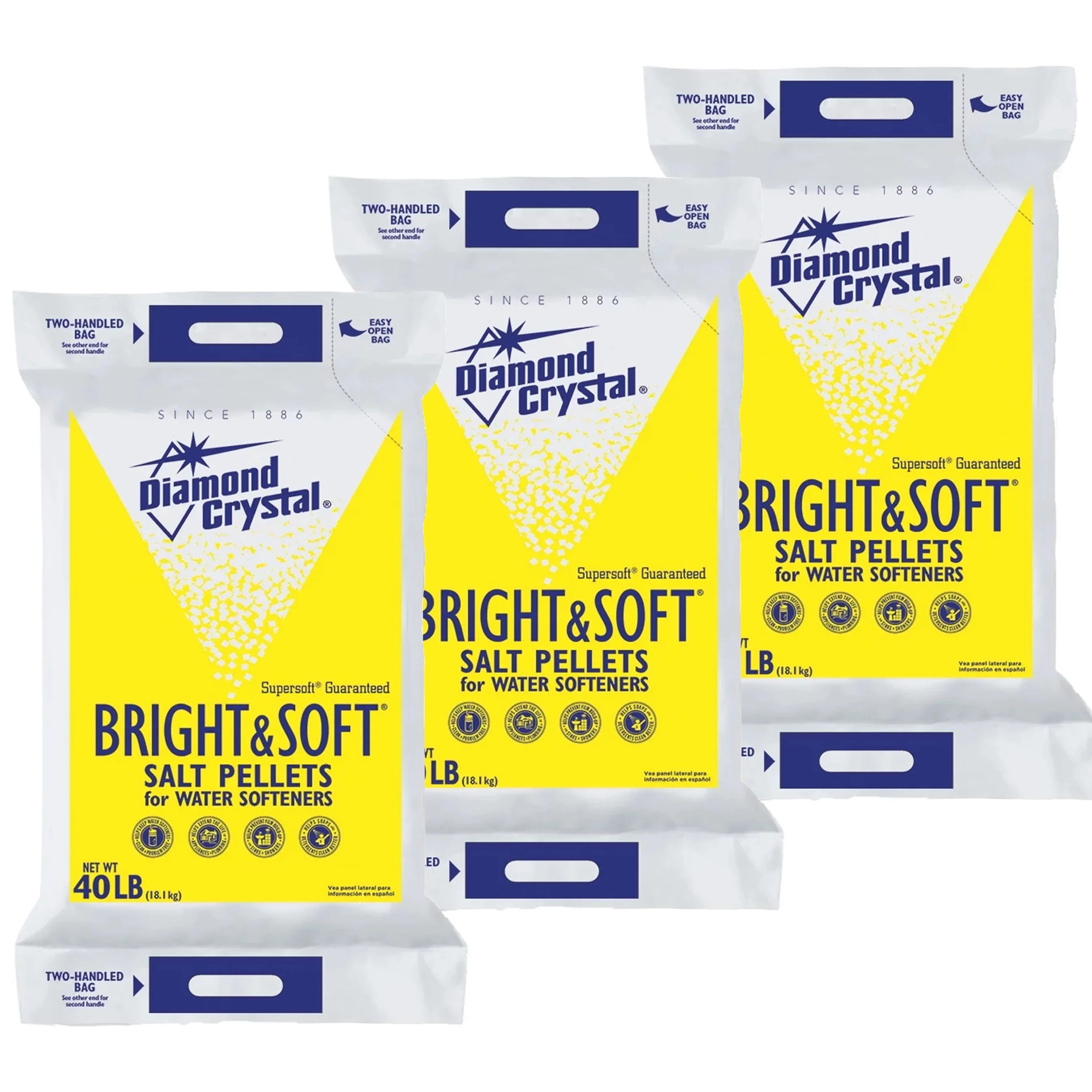 Diamond Crystal Bright & Soft Water Softener Salt Pellets, 40 lb. Bag-3-Pack