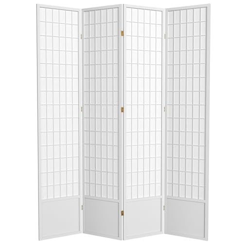 Red Lantern 7 ft. Tall Window Pane Shoji Screen-White-3 Panels Room Divider