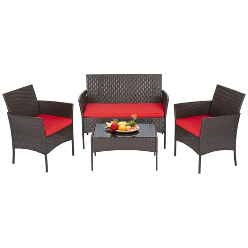 FDW Wicker Outdoor Furniture Patio Furniture Set of 3 Rattan Patio Chairs Outdoor Chairs Patio Conversation Set with Coffee Table for Yard Backyard Lawn Porch Poolside Balcony,Black