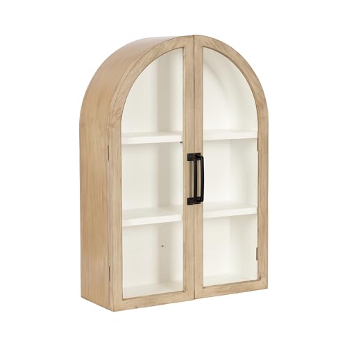 Kate and Laurel Arcott Modern Arch Wall Cabinet, 21 x 8 x 30, Natural Wood and White, Transitional Arched Cabinet for Use as Over-The-Toilet Storage or Living Room Storage Cabinet