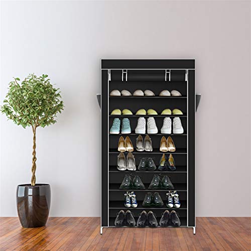 10 Tiers Shoe Rack with Dustproof Cover Closet Shoe Storage Cabinet Organizer, Space Saving Portable Shoe Rack Hold up to 45-Pair (Black)