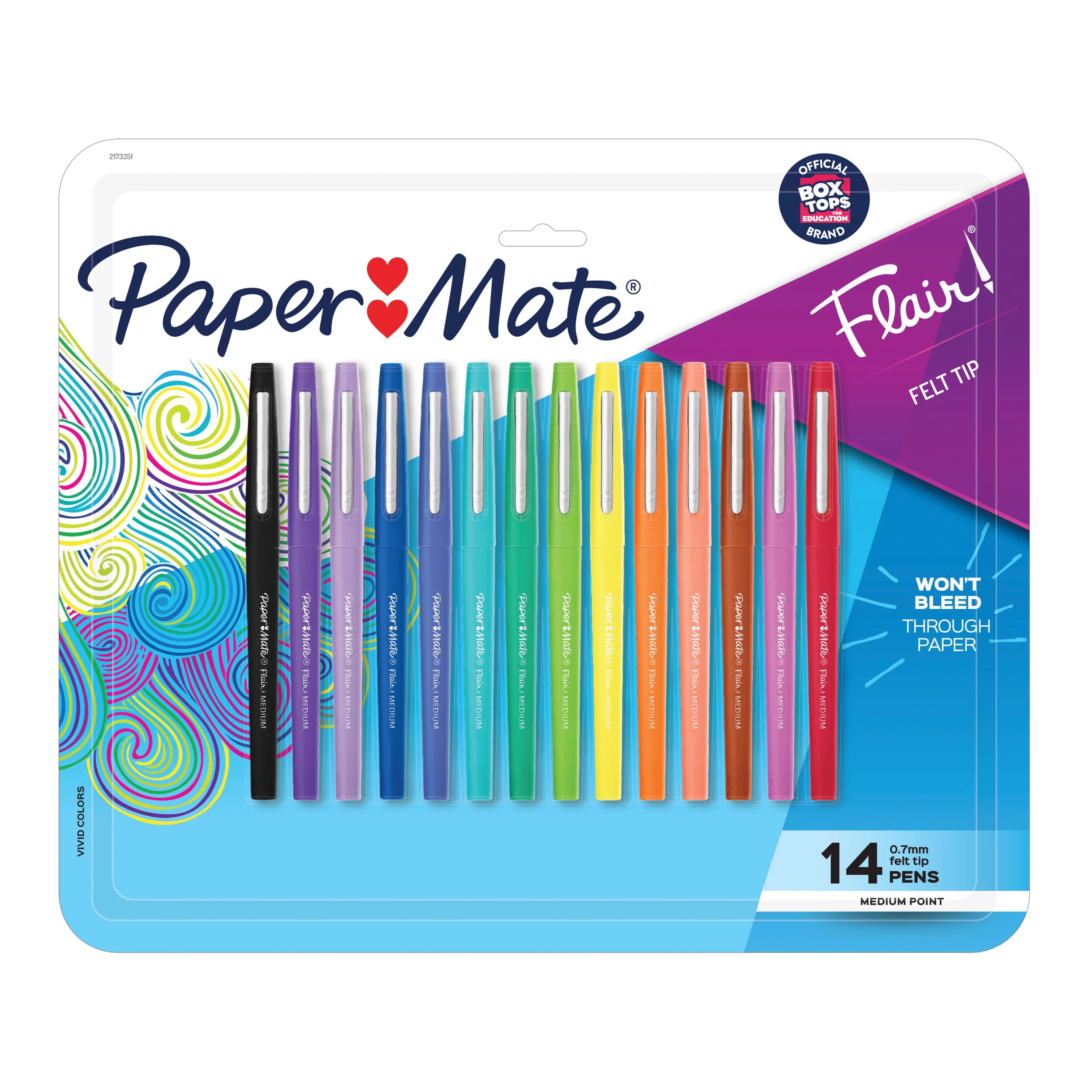 Paper Mate Flair Felt Tip Pens, Medium Point (0.7mm), Assorted Colors, 14 Count
